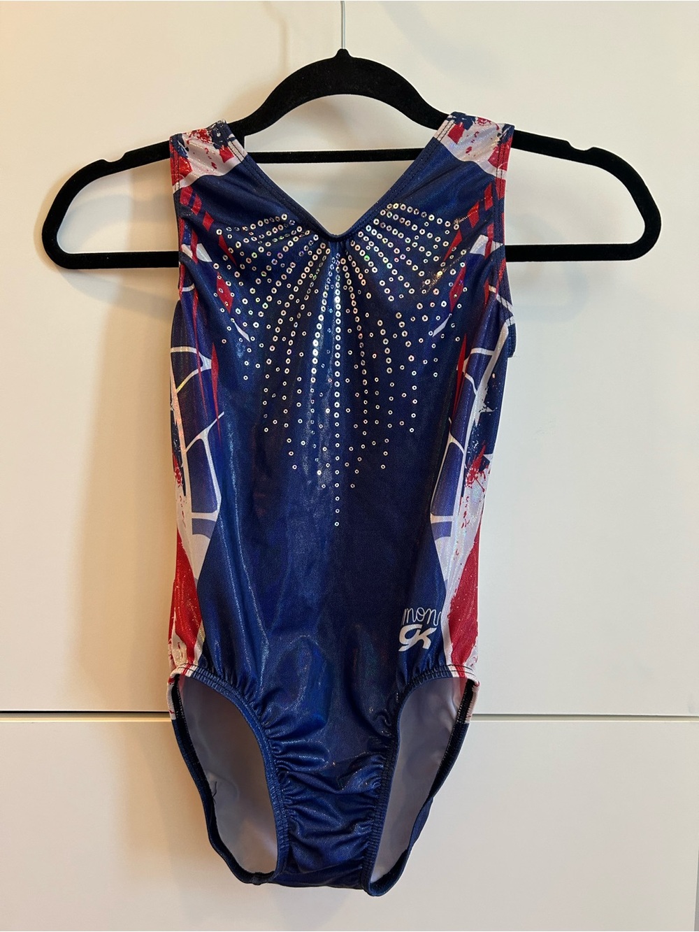 GK Simone Blue Red Sparkle Gymnastics Leotard - AXS
